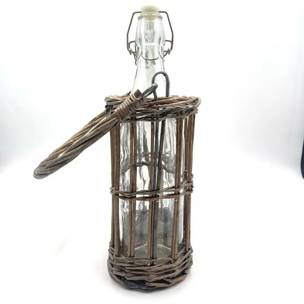 BOHO VINTAGE Two Swing Top Bottles in Wicker Carrier